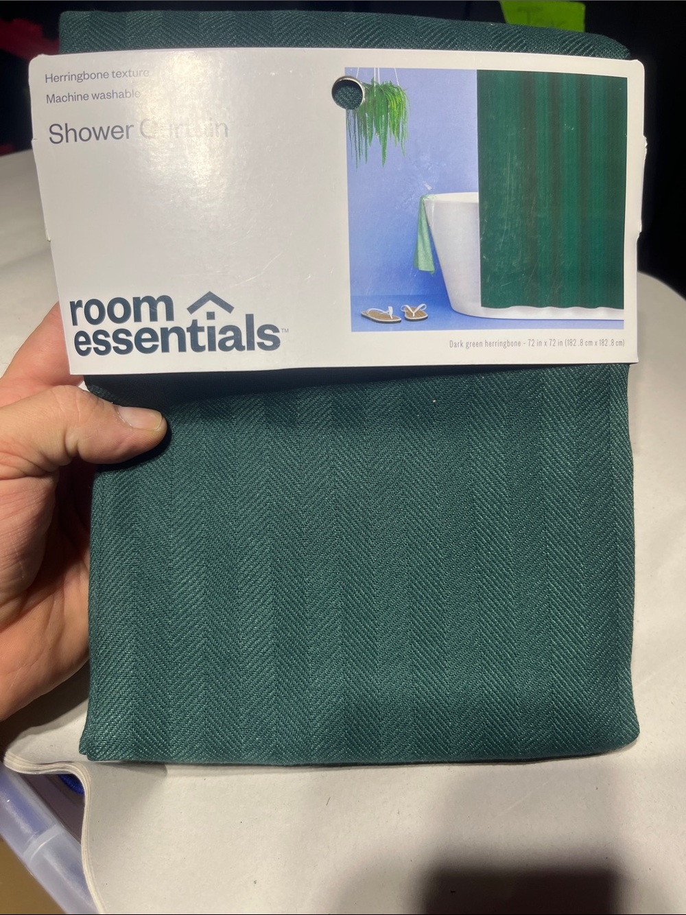 Room Essentials Dark Teal Herringbone Shower Curtain
